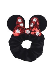 Little Girls Hair Band Kids Mickey Minnie Soft Hair Bow Children Sequin Velvet Ponytail Holders Baby No Damage Rubber Hair Tie