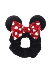 Little Girls Hair Band Kids Mickey Minnie Soft Hair Bow Children Sequin Velvet Ponytail Holders Baby No Damage Rubber Hair Tie