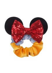 Little Girls Hair Band Kids Mickey Minnie Soft Hair Bow Children Sequin Velvet Ponytail Holders Baby No Damage Rubber Hair Tie