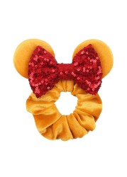 Little Girls Hair Band Kids Mickey Minnie Soft Hair Bow Children Sequin Velvet Ponytail Holders Baby No Damage Rubber Hair Tie