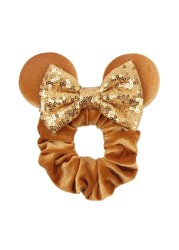 Little Girls Hair Band Kids Mickey Minnie Soft Hair Bow Children Sequin Velvet Ponytail Holders Baby No Damage Rubber Hair Tie