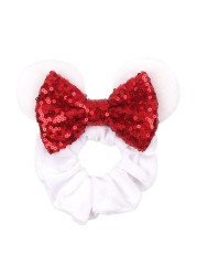 Little Girls Hair Band Kids Mickey Minnie Soft Hair Bow Children Sequin Velvet Ponytail Holders Baby No Damage Rubber Hair Tie