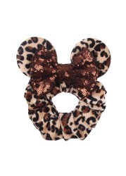 Little Girls Hair Band Kids Mickey Minnie Soft Hair Bow Children Sequin Velvet Ponytail Holders Baby No Damage Rubber Hair Tie