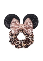 Little Girls Hair Band Kids Mickey Minnie Soft Hair Bow Children Sequin Velvet Ponytail Holders Baby No Damage Rubber Hair Tie