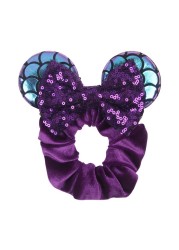 Little Girls Hair Band Kids Mickey Minnie Soft Hair Bow Children Sequin Velvet Ponytail Holders Baby No Damage Rubber Hair Tie