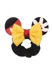 Little Girls Hair Band Kids Mickey Minnie Soft Hair Bow Children Sequin Velvet Ponytail Holders Baby No Damage Rubber Hair Tie