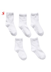 Pure White Baby Socks 5 Pairs Boys and Girls Breathable Cotton Sports Socks For Spring