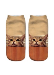 3D Printing Children Socks Funny Design Cute Cat Socks Unisex Gift Low Ankle Funny Socks 6-12 Years