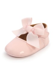 Newborn Baby Shoes Baby Boy Girl Shoes Girl Classic Bowknot Rubber Sole Anti-slip PU Leather Dress Shoes First Walker Toddler Crib Shoes