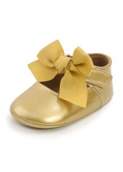 Newborn Baby Shoes Baby Boy Girl Shoes Girl Classic Bowknot Rubber Sole Anti-slip PU Leather Dress Shoes First Walker Toddler Crib Shoes