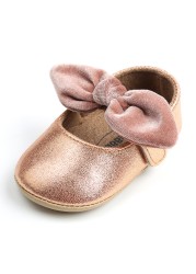 Newborn Baby Shoes Baby Boy Girl Shoes Girl Classic Bowknot Rubber Sole Anti-slip PU Leather Dress Shoes First Walker Toddler Crib Shoes