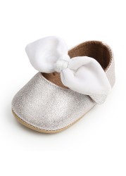 Newborn Baby Shoes Baby Boy Girl Shoes Girl Classic Bowknot Rubber Sole Anti-slip PU Leather Dress Shoes First Walker Toddler Crib Shoes