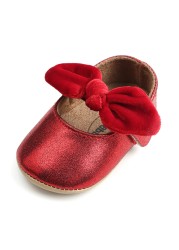 Newborn Baby Shoes Baby Boy Girl Shoes Girl Classic Bowknot Rubber Sole Anti-slip PU Leather Dress Shoes First Walker Toddler Crib Shoes