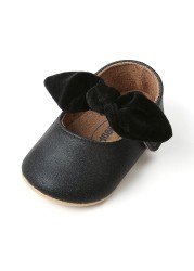 Newborn Baby Shoes Baby Boy Girl Shoes Girl Classic Bowknot Rubber Sole Anti-slip PU Leather Dress Shoes First Walker Toddler Crib Shoes