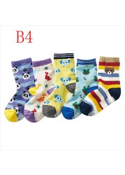 5 Pairs Non-slip Cute Cartoon Children Socks Spring Autumn Cotton Warm Breathable Boys Girls Absorb Sweat Sock for 0-8 Years