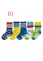 5 Pairs Non-slip Cute Cartoon Children Socks Spring Autumn Cotton Warm Breathable Boys Girls Absorb Sweat Sock for 0-8 Years