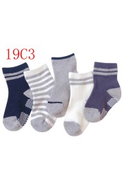 5 Pairs Non-slip Cute Cartoon Children Socks Spring Autumn Cotton Warm Breathable Boys Girls Absorb Sweat Sock for 0-8 Years