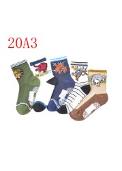 5 Pairs Non-slip Cute Cartoon Children Socks Spring Autumn Cotton Warm Breathable Boys Girls Absorb Sweat Sock for 0-8 Years