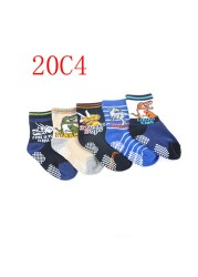 5 Pairs Non-slip Cute Cartoon Children Socks Spring Autumn Cotton Warm Breathable Boys Girls Absorb Sweat Sock for 0-8 Years