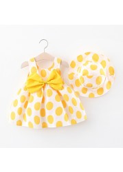 Summer Toddler Infant Girl Clothes Set Baby BeBe Beach Dresses Cute Bow Plaid Sleeveless Cotton Newborn Princess Dress+Sunhat