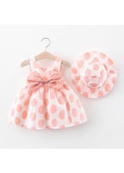 Summer Toddler Infant Girl Clothes Set Baby BeBe Beach Dresses Cute Bow Plaid Sleeveless Cotton Newborn Princess Dress+Sunhat