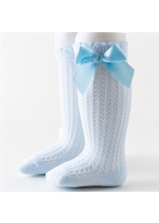 Newborn Baby Girls Solid Bow-knot Socks Breathable Mesh Cotton Knee High Leg Warmer Summer Infant Baby Soft Socks Clothes