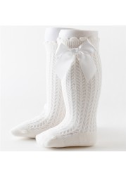 Newborn Baby Girls Solid Bow-knot Socks Breathable Mesh Cotton Knee High Leg Warmer Summer Infant Baby Soft Socks Clothes