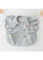 Waterproof Baby Food Eating Baby Bibs PU Cartoon Smock For Babies Feeding Clothes Sleeveless Bib With Pocket Newborn Baby Bib