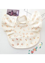 Waterproof Baby Food Eating Baby Bibs PU Cartoon Smock For Babies Feeding Clothes Sleeveless Bib With Pocket Newborn Baby Bib