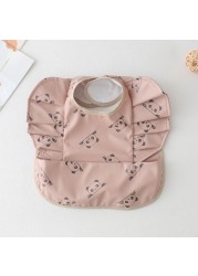 Waterproof Baby Food Eating Baby Bibs PU Cartoon Smock For Babies Feeding Clothes Sleeveless Bib With Pocket Newborn Baby Bib