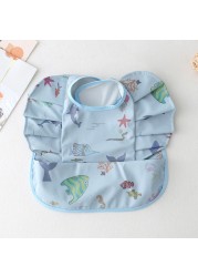 Waterproof Baby Food Eating Baby Bibs PU Cartoon Smock For Babies Feeding Clothes Sleeveless Bib With Pocket Newborn Baby Bib