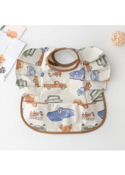 Waterproof Baby Food Eating Baby Bibs PU Cartoon Smock For Babies Feeding Clothes Sleeveless Bib With Pocket Newborn Baby Bib