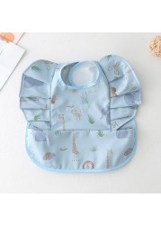 Waterproof Baby Food Eating Baby Bibs PU Cartoon Smock For Babies Feeding Clothes Sleeveless Bib With Pocket Newborn Baby Bib