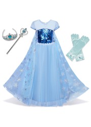 Girls Summer Princess Dress Fancy Snow White Puff Sleeve Dress Kids Birthday Party Fancy Dress Vestidos