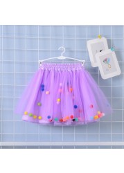 2022 New Arrival Infant Mulity Colorful Tulle Tutu Skirt Pom Pom Princess Mini Dress Children's Clothing Pettiskirt Girl Clothes