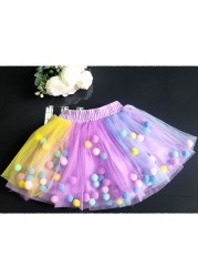 2022 New Arrival Infant Mulity Colorful Tulle Tutu Skirt Pom Pom Princess Mini Dress Children's Clothing Pettiskirt Girl Clothes