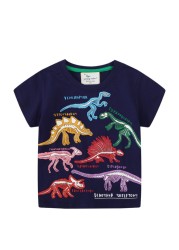 Boys Summer Clothes Children T-shirt Dinosaur Printing Kids Striped Embroidery Tops Boy Cotton T-Shirts Baby Cartoon Tee Clothes