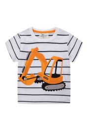 Boys Summer Clothes Children T-shirt Dinosaur Printing Kids Striped Embroidery Tops Boy Cotton T-Shirts Baby Cartoon Tee Clothes