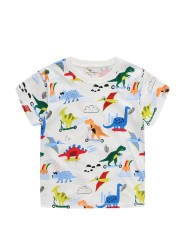 Boys Summer Clothes Children T-shirt Dinosaur Printing Kids Striped Embroidery Tops Boy Cotton T-Shirts Baby Cartoon Tee Clothes