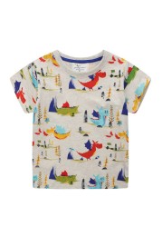 Boys Summer Clothes Children T-shirt Dinosaur Printing Kids Striped Embroidery Tops Boy Cotton T-Shirts Baby Cartoon Tee Clothes