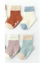 4pairs/lot Newborn Baby Boy Girl Socks Ribbed Toddler Winter Non-slip Socks 0-3 Years Kids Winter Autumn Spring Baby Girl Stuff