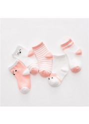 Laadka 5pairs/set Striped Cotton Newborn Baby Boys Girls Socks Cartoon Fashion Socks for Girls Boys Toddler Clothes Accessory