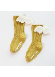 Baby Girls Socks Cute Angel Wings Knee High Socks Princess White Non-slip Socks For 0-3 Years Newborn Baby Socks