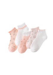 Soft Cotton Breathable Mesh Kids Socks Summer Short Tubes Baby Girls Socks New Born Boy Happy Socks Infant Clothes 5 Pairs