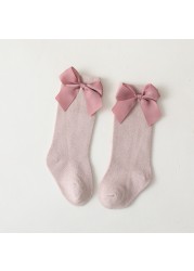 11 Color Spanish Style Baby Toddlers Socks Autumn Winter Children Girls Knee High Long Sock 100% Cotton Big Bow Kids Floor Socks