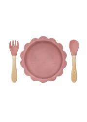 Cute silicone bowl children's complementary tableware food bowl BPA-free waterproof tableware plate wooden spoon silicone fork