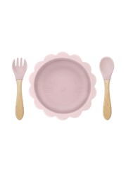 Cute silicone bowl children's complementary tableware food bowl BPA-free waterproof tableware plate wooden spoon silicone fork