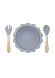 Cute silicone bowl children's complementary tableware food bowl BPA-free waterproof tableware plate wooden spoon silicone fork