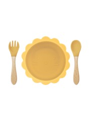 Cute silicone bowl children's complementary tableware food bowl BPA-free waterproof tableware plate wooden spoon silicone fork