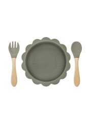 Cute silicone bowl children's complementary tableware food bowl BPA-free waterproof tableware plate wooden spoon silicone fork